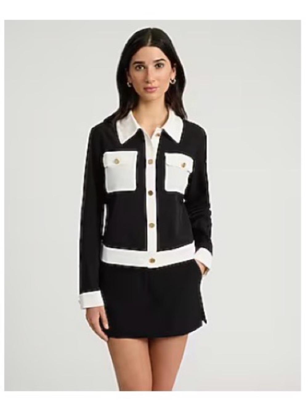 NWT Express Black and White Button-Front Blouse